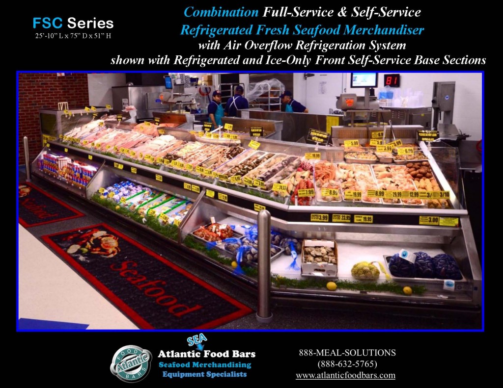 Atlantic Food Bars - 26' Seafood Case with Refrigerated and Ice-Only Self-Service Section - FSC31061-AW-CM