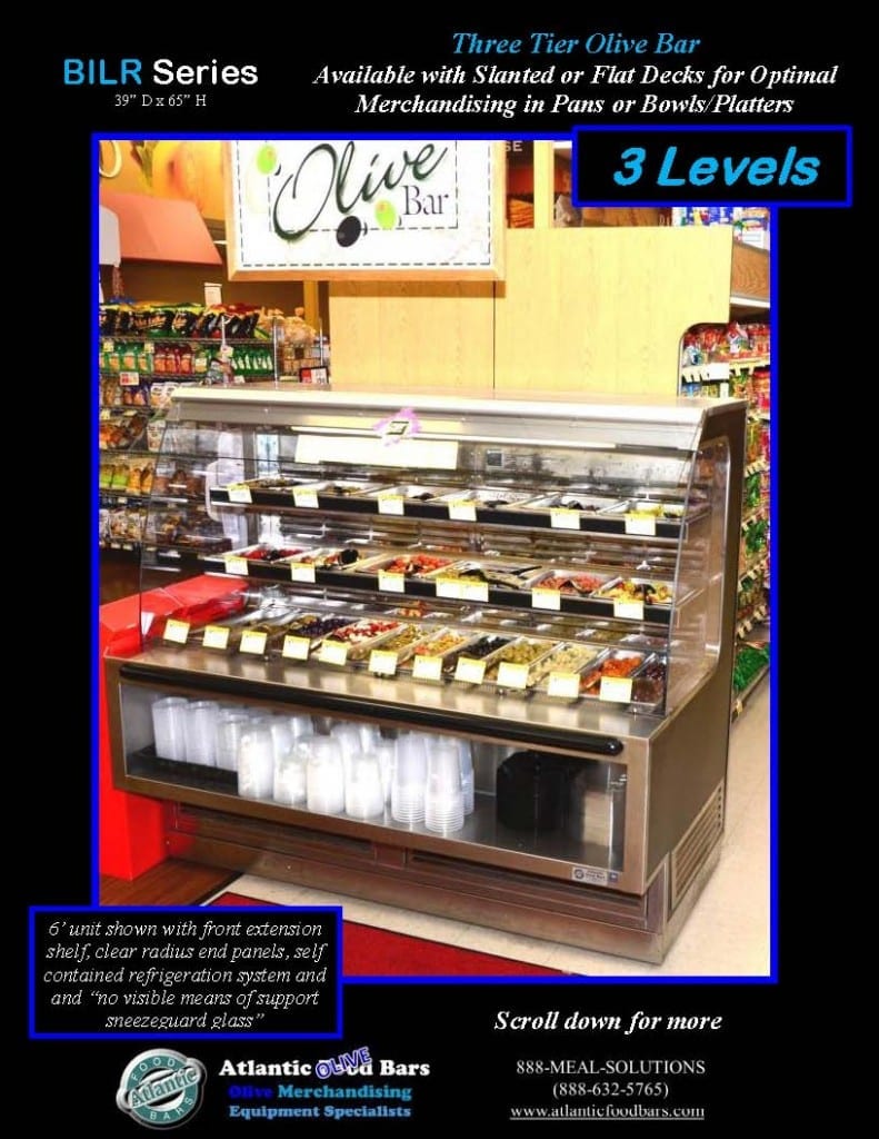 Atlantic Food Bars - 3-level end cap low-profile Olive Bar - BILR7834-LP 3