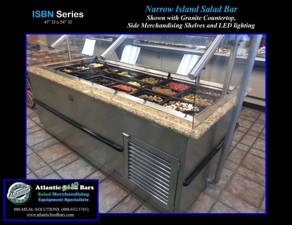 Atlantic Food Bars - Narrow Island Olive Bar with Granite Countertop and LED Lighting - ISBN8744-GC-SC