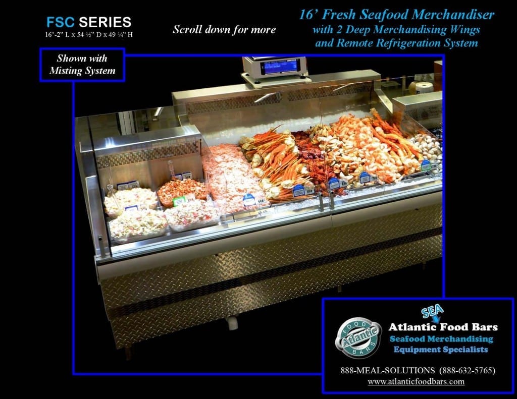 Atlantic Food Bars - Fresh Seafood Merchandiser with Swing Out Glass, Deep Wings, and Misting System - FSC19554 2