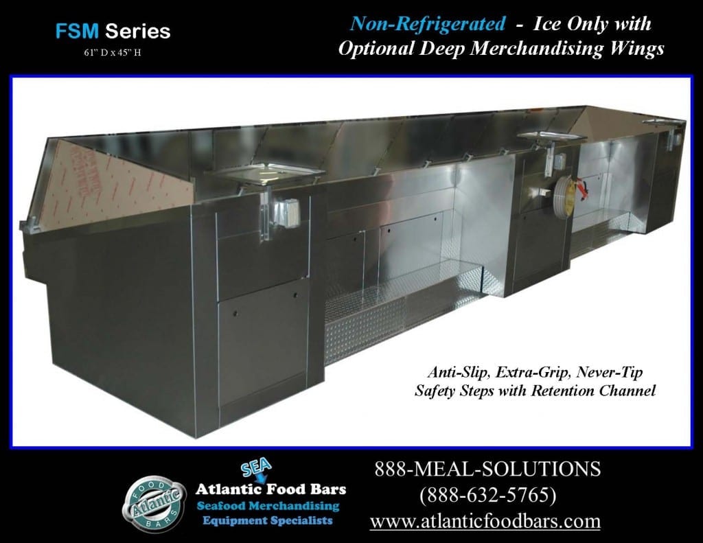 Atlantic Food Bars - Non-Refrigerated Ice-Only Seafood Case with Deep Merchandising Wings - FSM19261 1