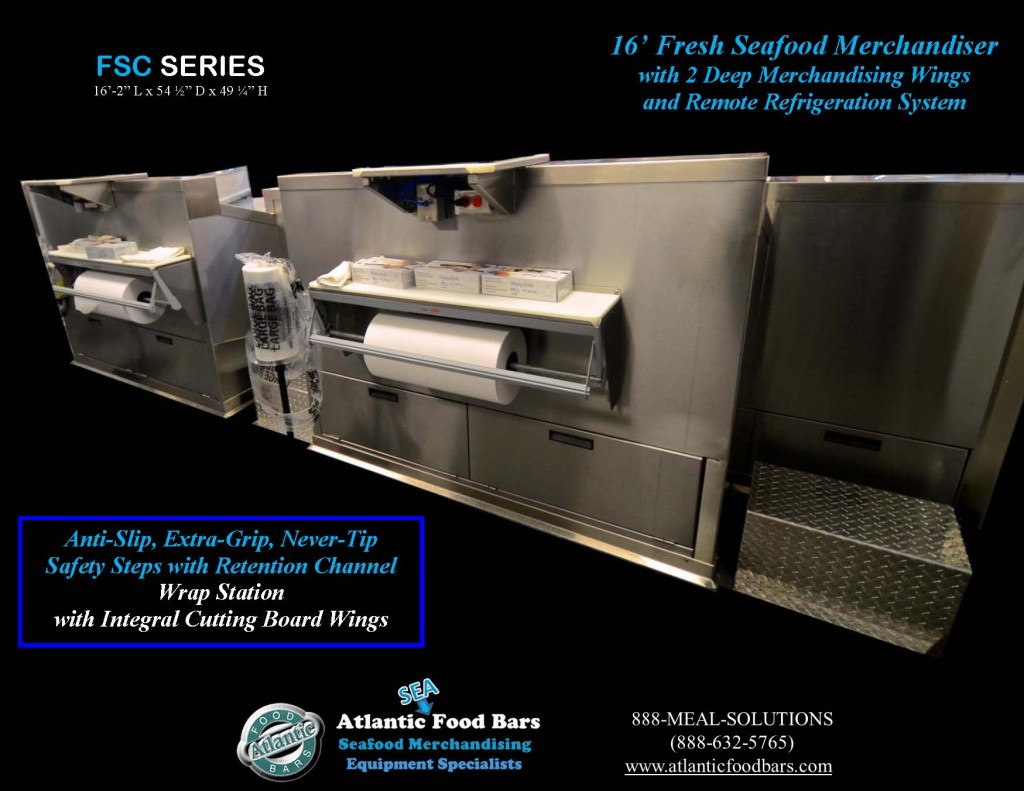 Atlantic Food Bars - Fresh Seafood Merchandiser with Diamond Plate Finish, Swing Out Glass, Deep Wings, and Misting System - FSC19554 4