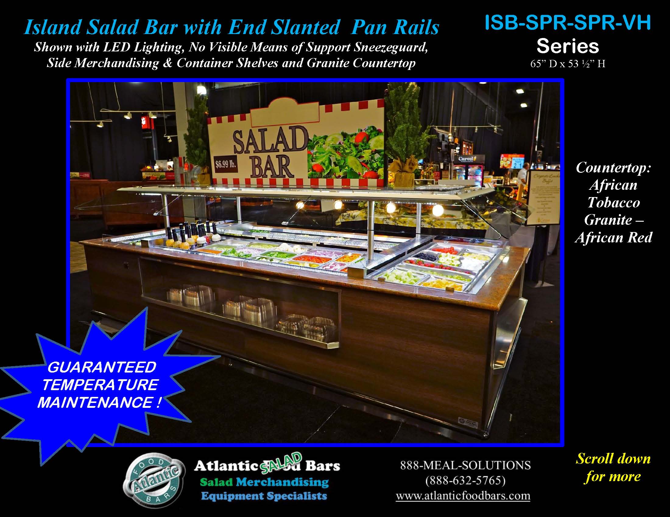 Atlantic Food Bars - 12' Island Salad Bar with Granite and End Lettuce Pan Kit and No Visible Means of Support Sneezeguard - ISB14863-SPR-SPR-SSC-VH_Page_1