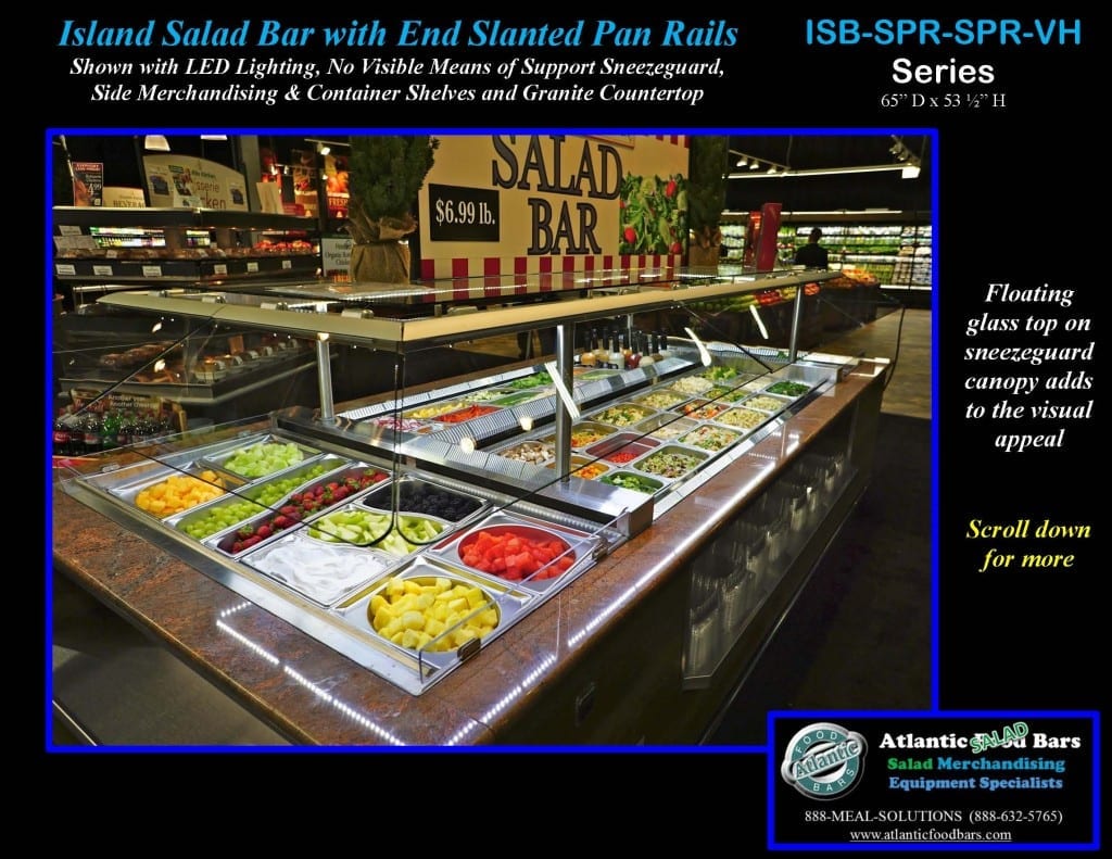 Atlantic Food Bars - 12' Island Salad Bar with Granite and End Lettuce Pan Kit and No Visible Means of Support Sneezeguard - ISB14863-SPR-SPR-SSC-VH_Page_4