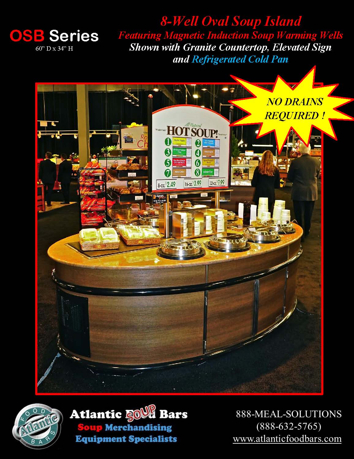 Atlantic Food Bars - 8-Well Oval Soup Bar with Elevated Sign and Refrigerated Cold Pan - OSB9250-ES-GC-ISW-LB-RCP 1