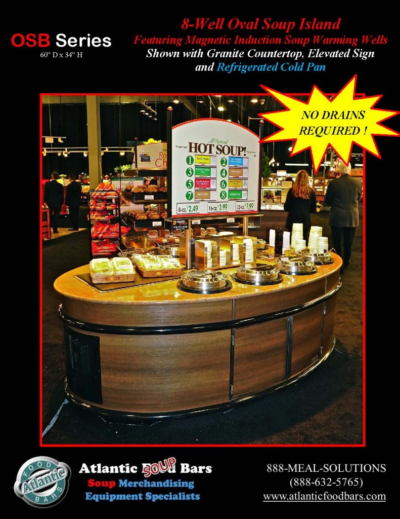 Atlantic Food Bars - 8-Well Oval Soup Bar with Elevated Sign and Refrigerated Cold Pan - OSB9250-ES-GC-ISW-LB-RCP 1