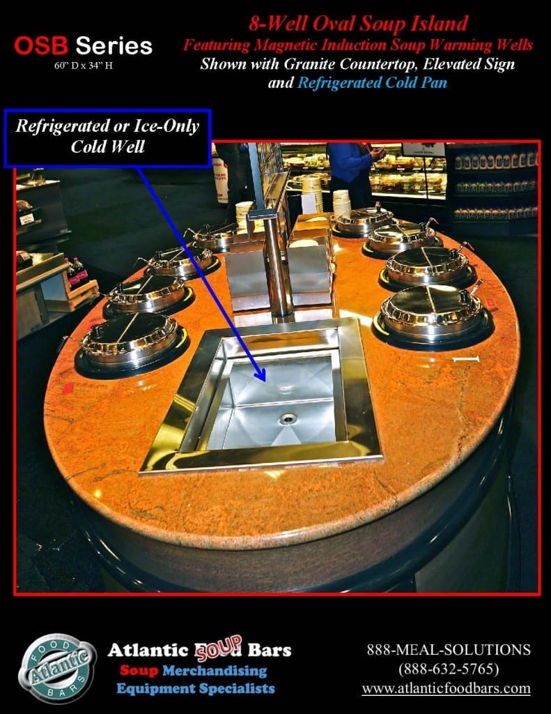 Atlantic Food Bars - 8-Well Oval Soup Bar with Elevated Sign and Refrigerated Cold Pan - OSB9250-ES-GC-ISW-LB-RCP 3