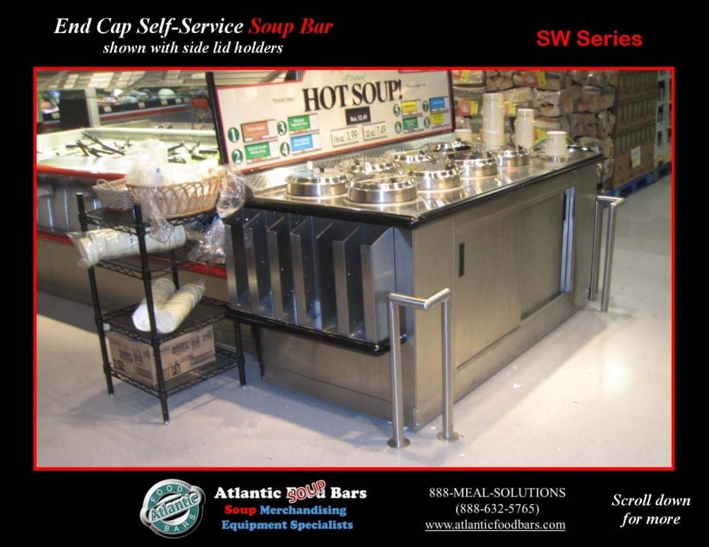 Atlantic Food Bars - End Cap Self-Service Soup Bar shown with Side Lid Holders - SW7236-AW4-CUSTOM-UO 1