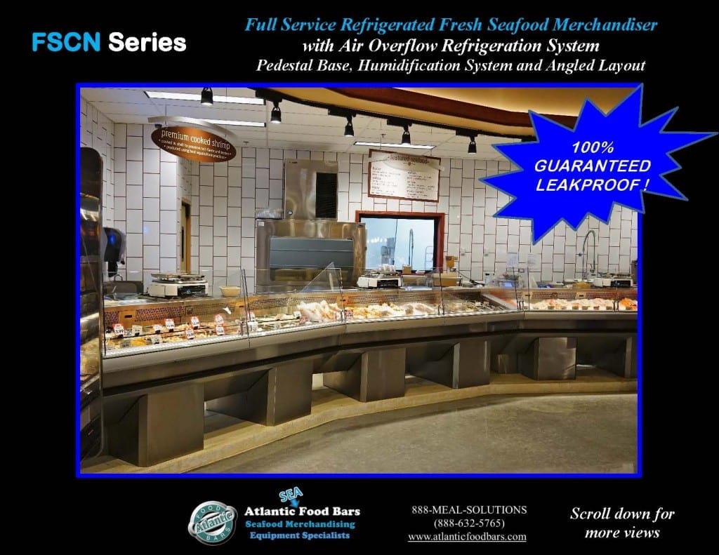 Atlantic Food Bars - Seafood Case Angled Lineup with Pedestals - FSCN192-P-HS-W and FSCN144-P-HS-W 1