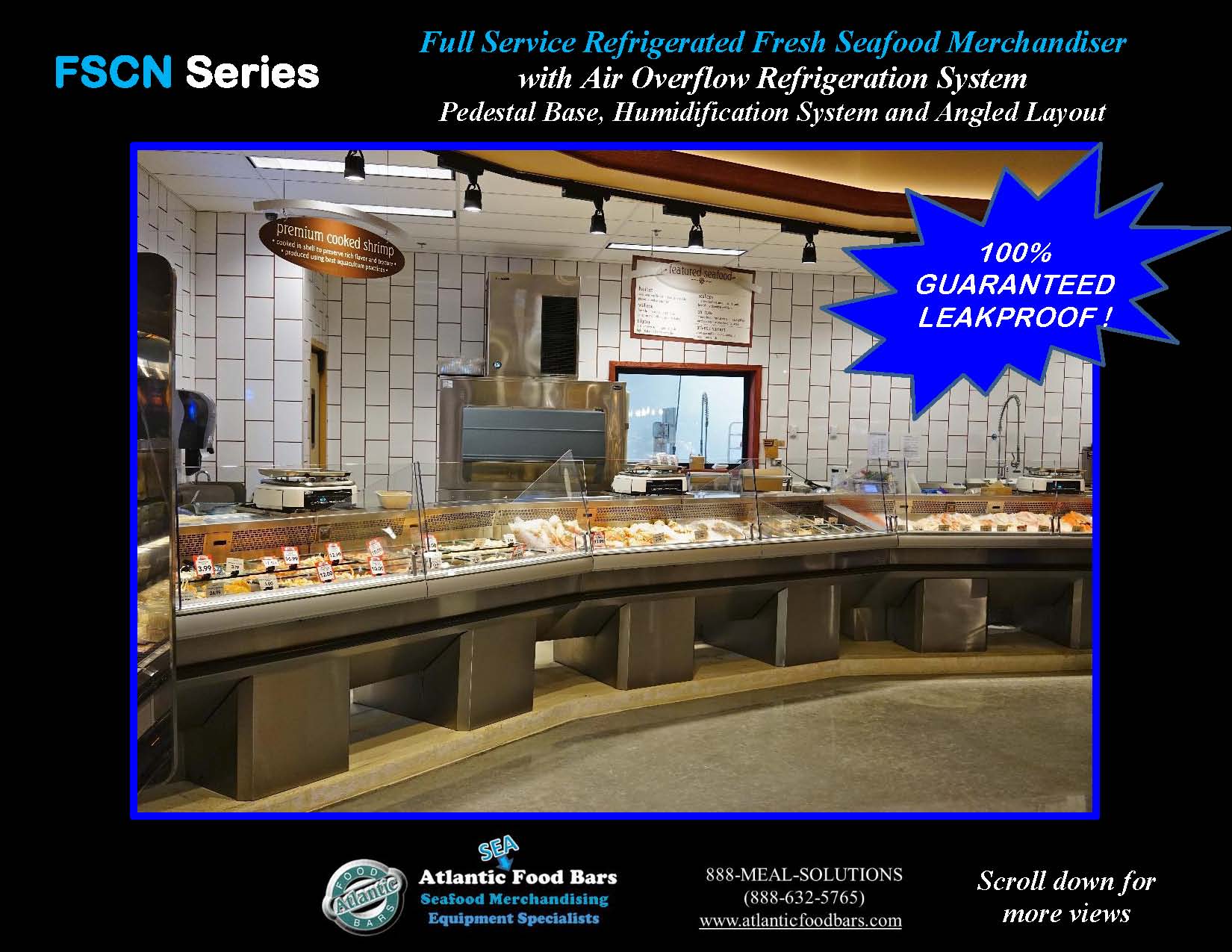 Atlantic Food Bars Angled Seafood Case Lineup on Pedestals