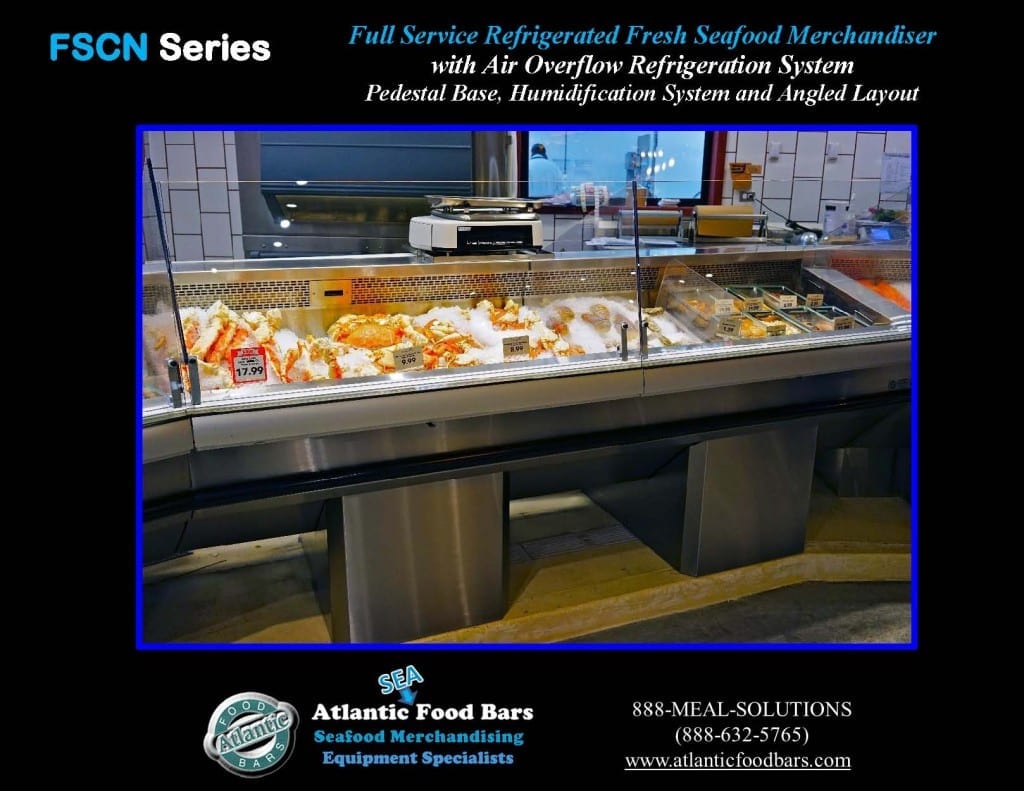 Atlantic Food Bars - Seafood Case Angled Lineup with Pedestals - FSCN192-P-HS-W and FSCN144-P-HS-W 3