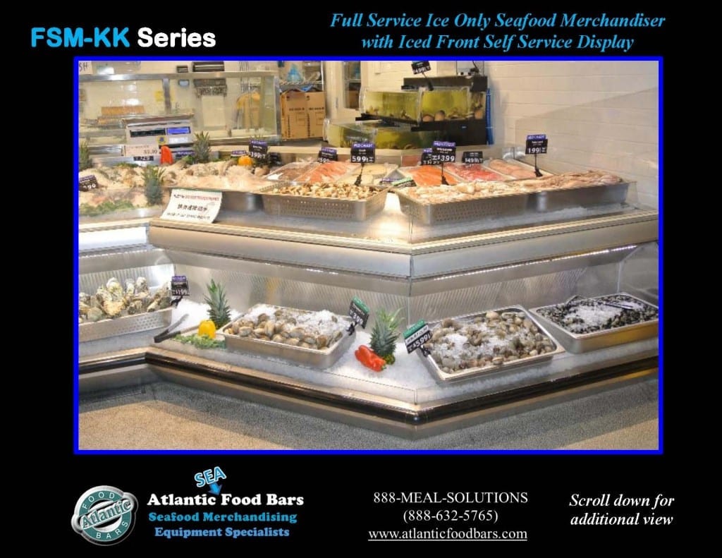 Atlantic Food Bars - Seafood Case Lineup with Front Knee Knocker and Angles - FSM-KK-P-HS-W 3