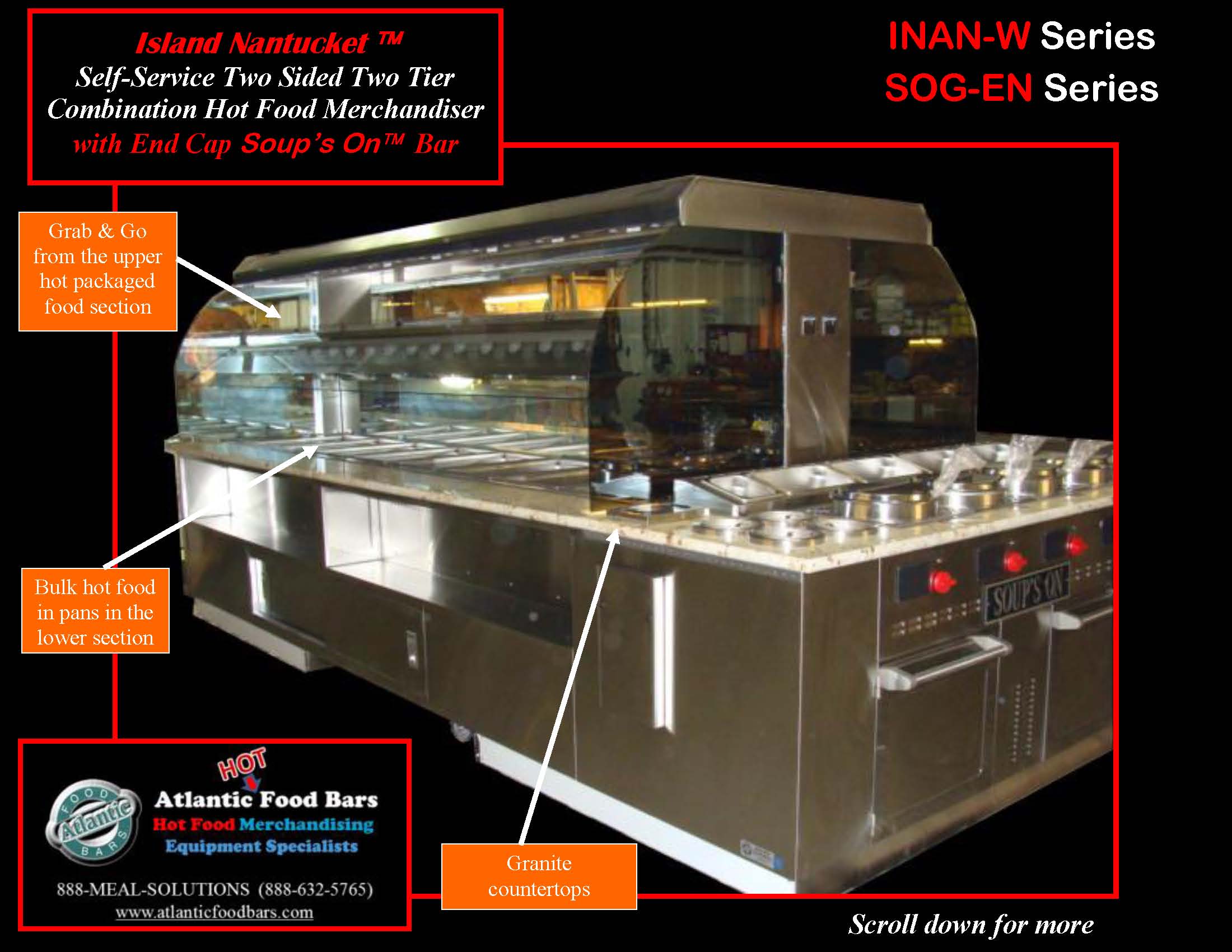 Atlantic Food Bars - 14' Island Wide Nantucket with Granite Countertop and End Cap Soup's On - INAN15776-SOGEN 1