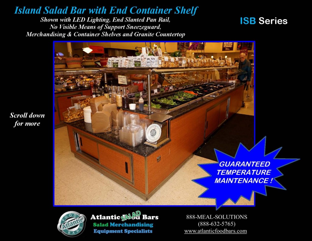 Atlantic Food Bars - Island Salad Bar with End Container Shelf and Granite Countertop - ISB16663-ECS-GC-LB-LED-RSD2-SPR-VH 1