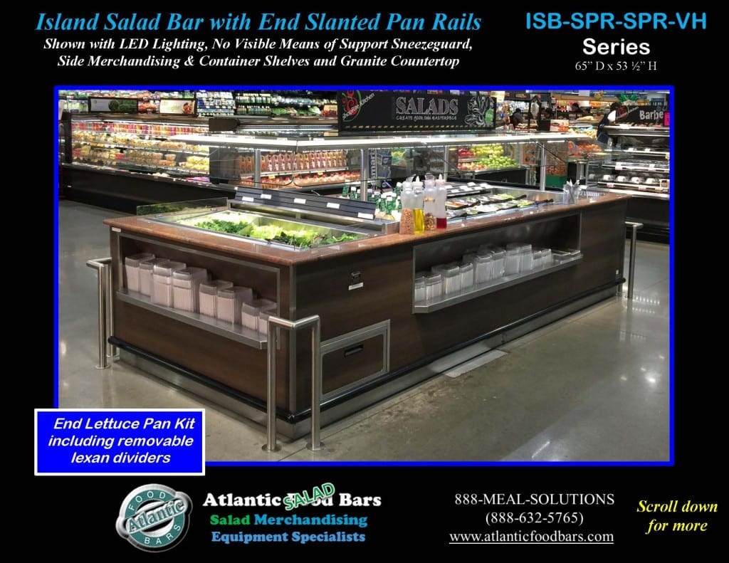 Atlantic Food Bars - 12' Island Salad Bar with End Slanted Pan Rails, Granite Countertop and LED Lighting - ISB14863-GC-LED-SPR2-VH_Page_1