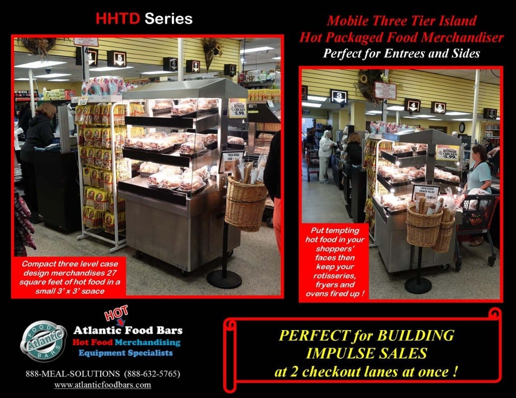 Atlantic Food Bars - Three-Tier Mobile Island Hot Packaged Food Merchandiser at Checkout Lane - HHTD3636