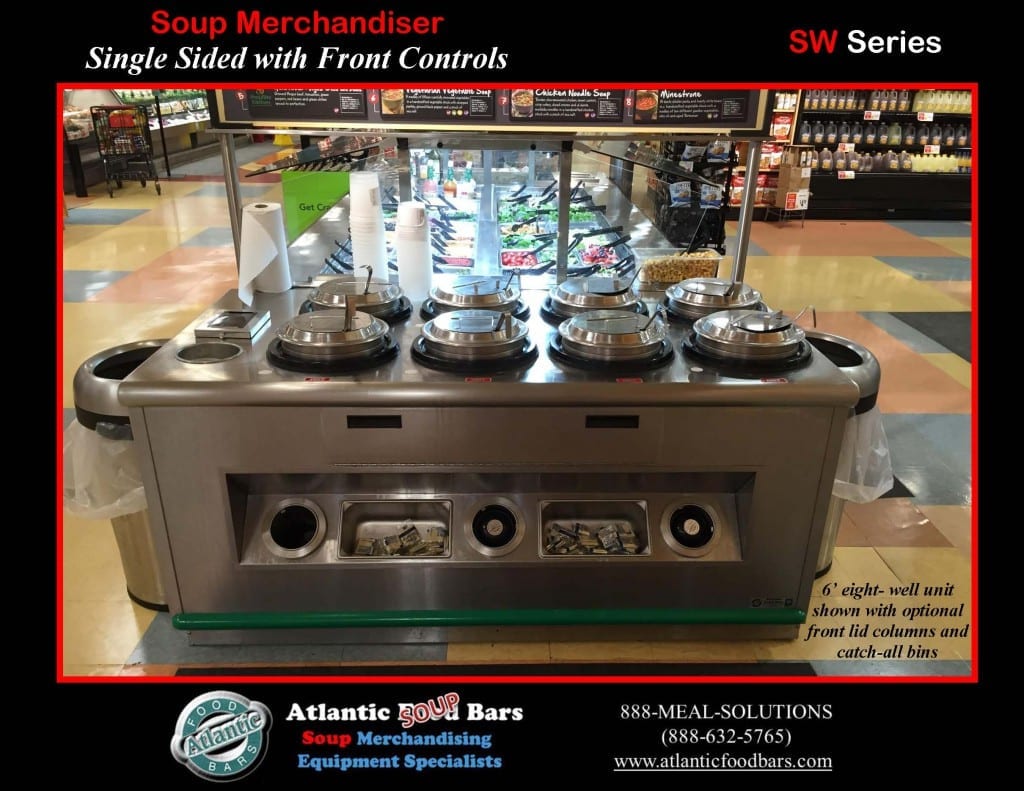 Atlantic Food Bars - 8-Well Soup Bar with Front Lid Columns and Catch-All Bins - SW7242-4AWI11-CAB3-FMC-LSC