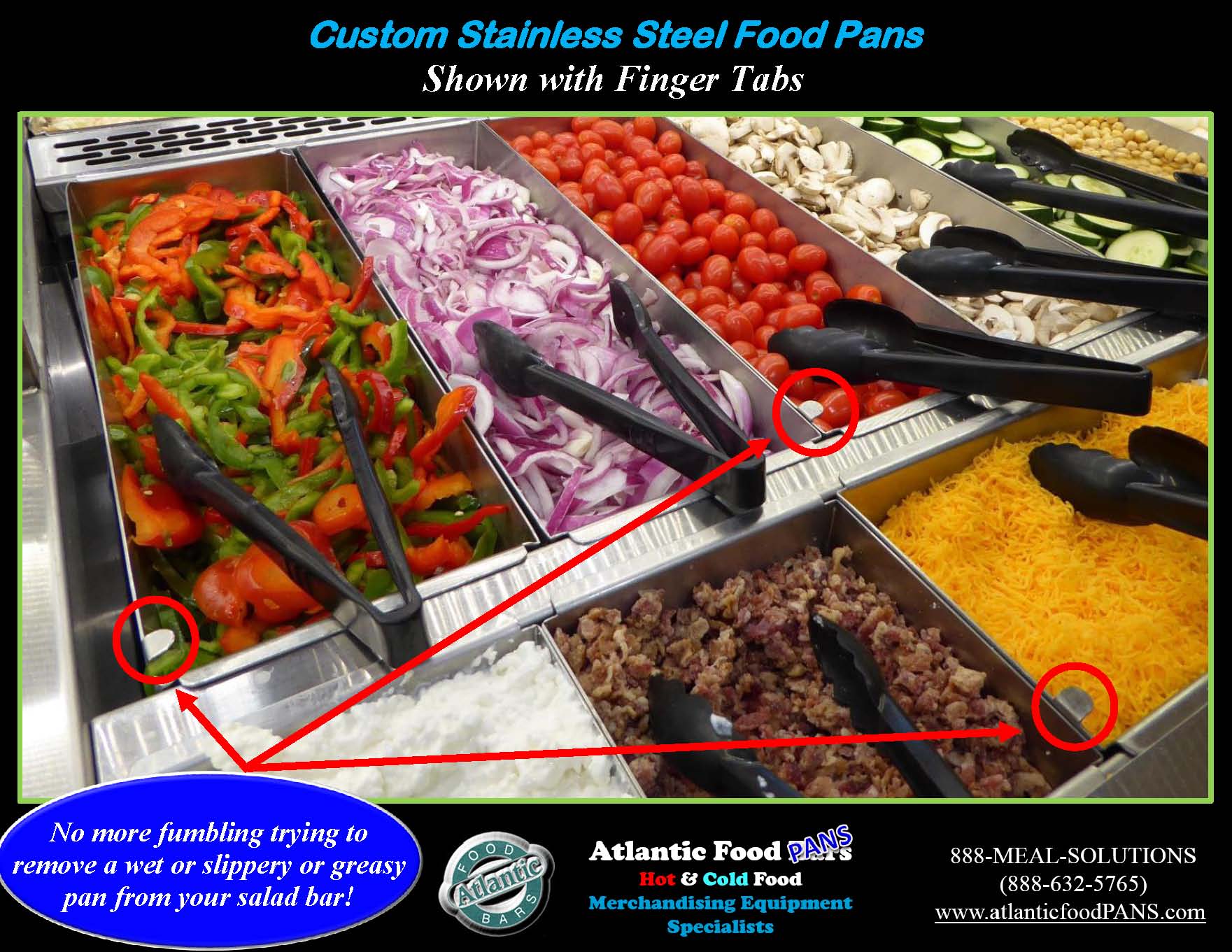 Atlantic Food Bars - Custom Stainless Steel Salad Bar Pans - Shown With Finger Tabs_Page_1