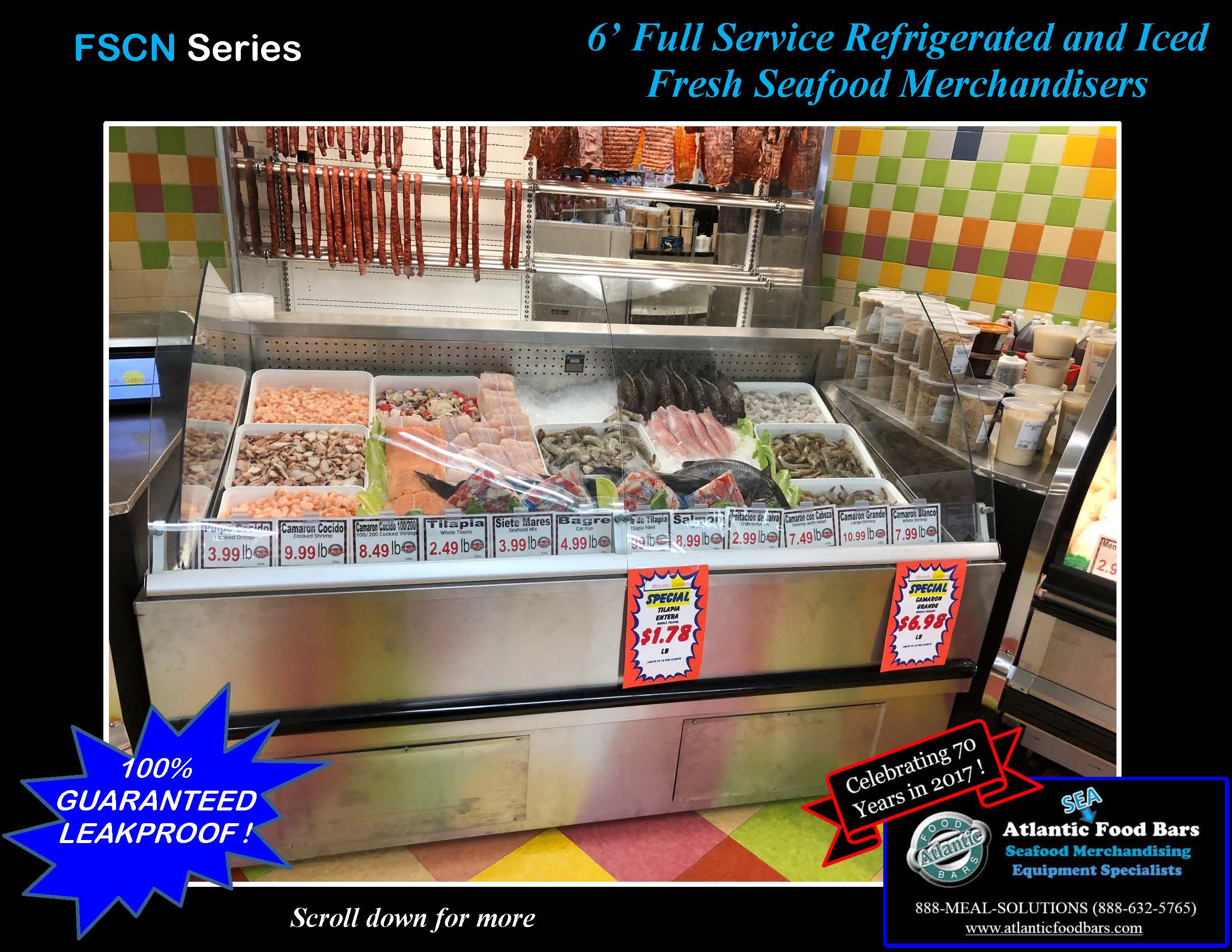 Atlantic Food Bars - 6 inch Full Service Refrigerated and Iced Fresh Seafood Merchandisers - FSCN