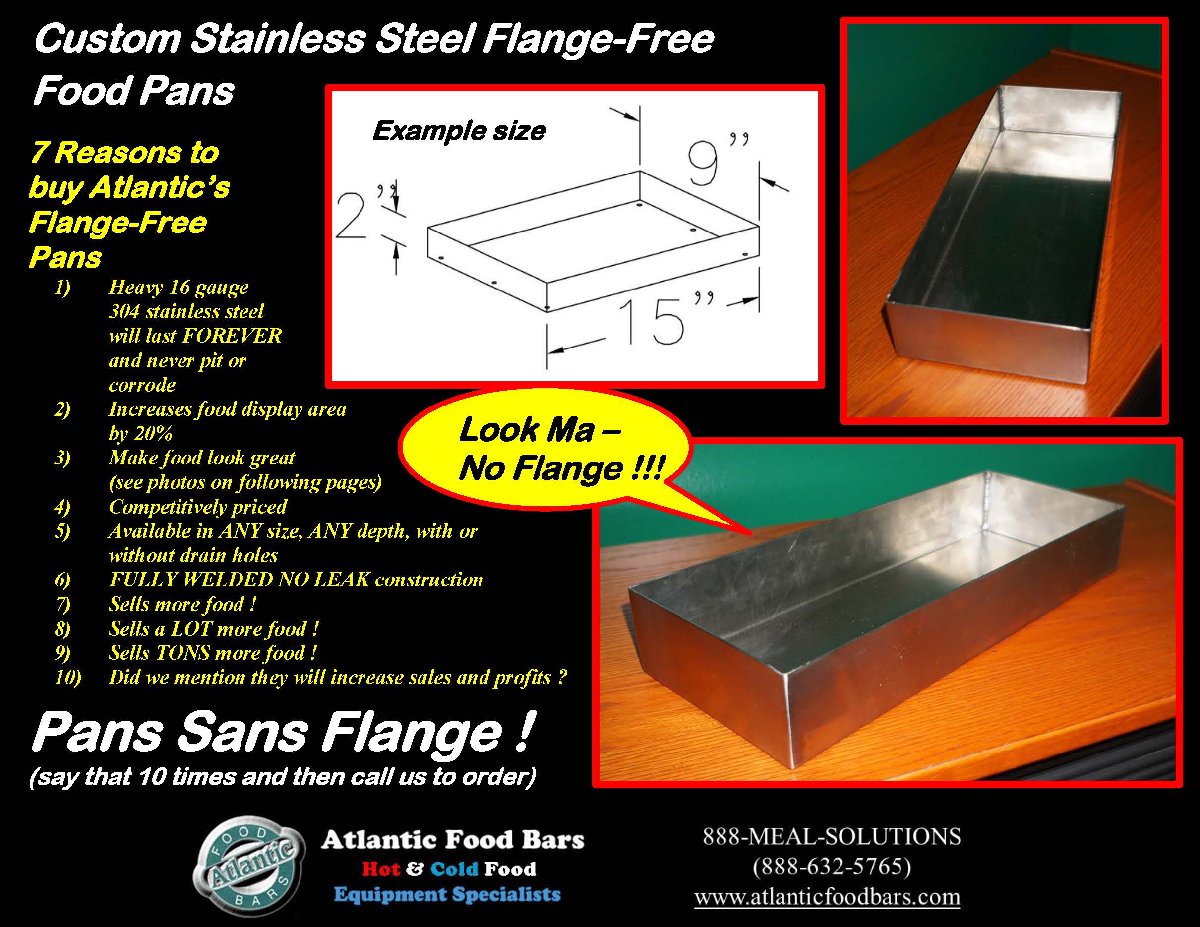 Atlantic Food Bars - Custom Stainless Steel Flange-Free Food Pans