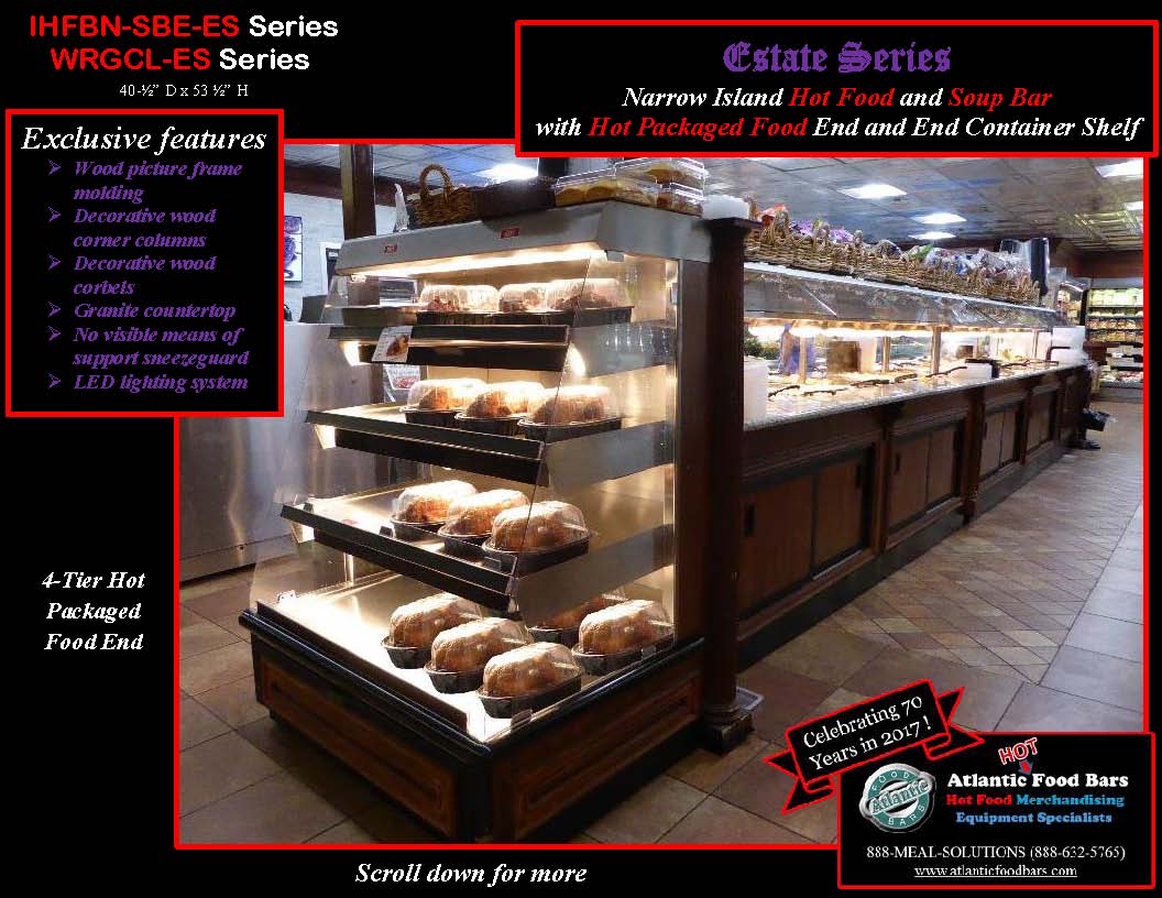 Atlantic Food Bars -Estate Series Narrow Island Hot Food and Soup Bar with Hot Packaged Food End and End Container Shelf - IHFBN-SBE-ES, WRGCL-ES_Page_1