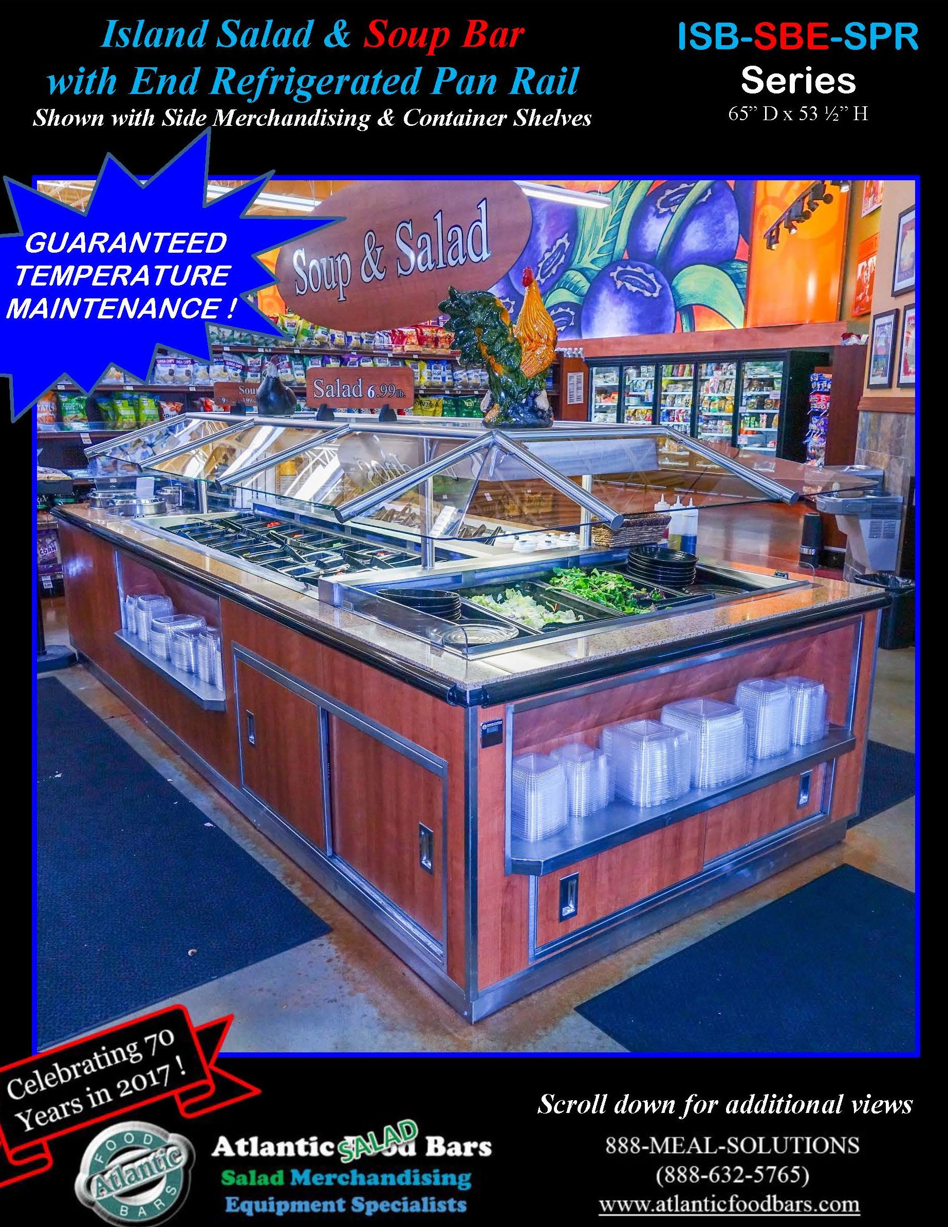Atlantic Food Bars - Island Salad & Soup Bar with End Refrigerated Pan Rail - ISB-SBE-SPR