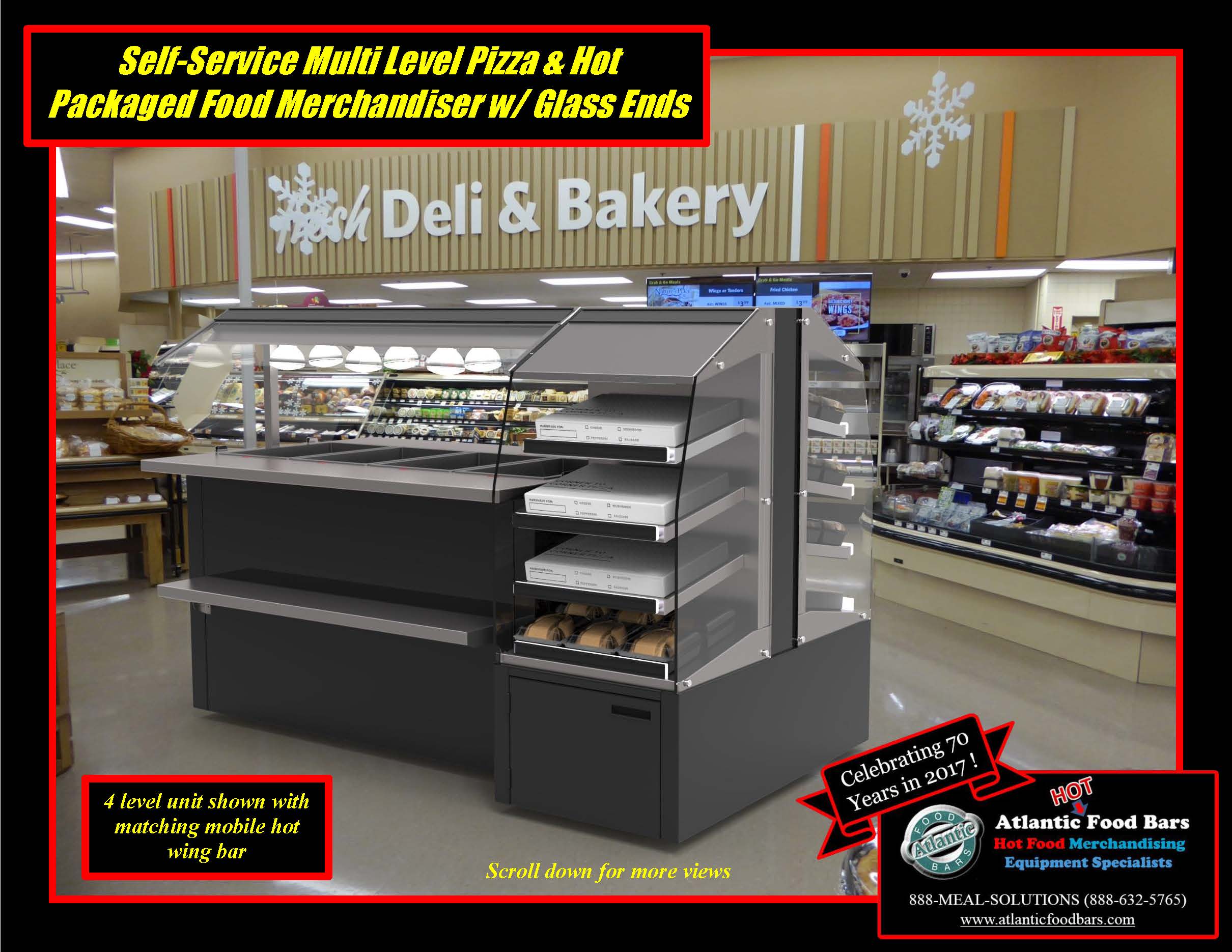 Atlantic Food Bars - Self-Service Multi Level Pizza & Hot Packaged Food Merchandiser with Glass Ends