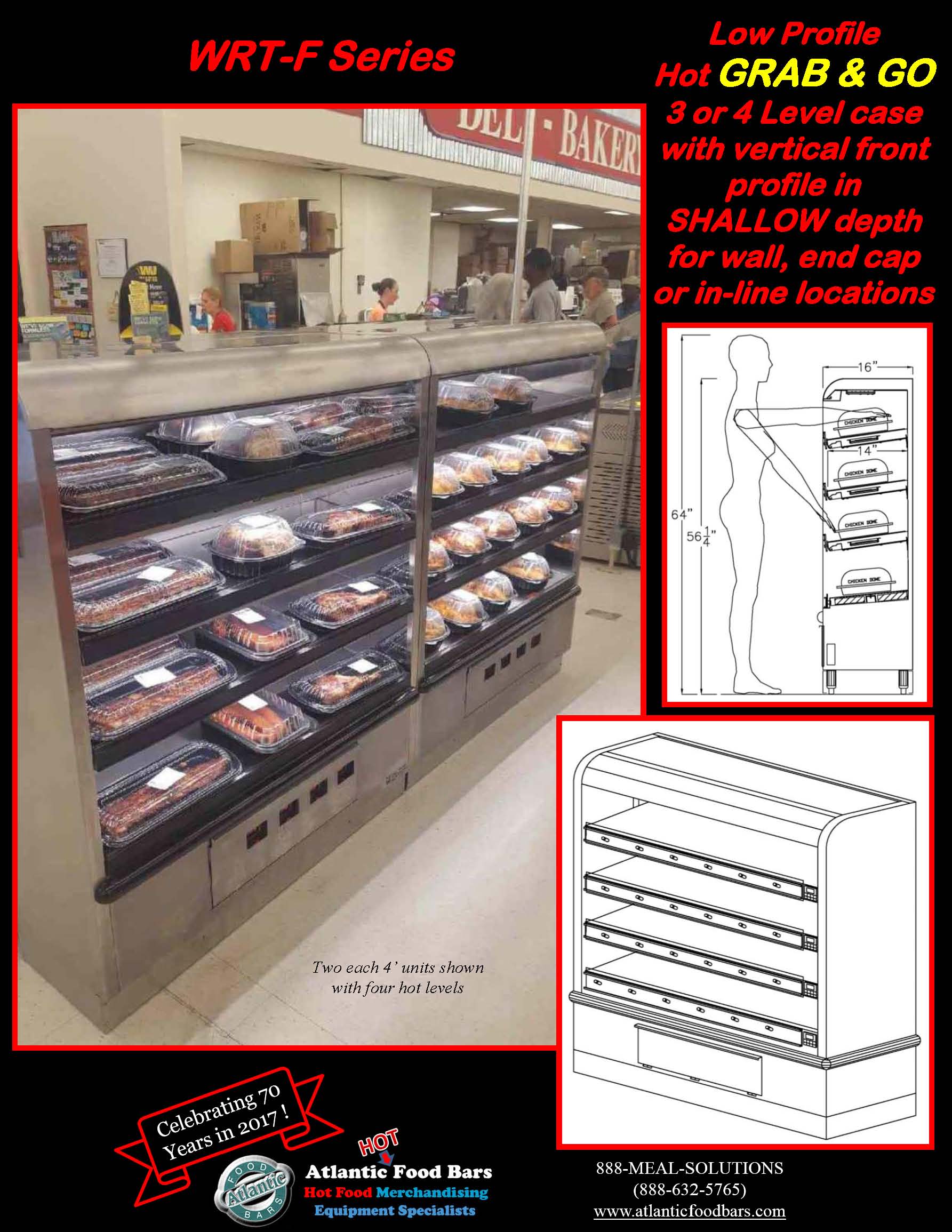 Atlantic Food Bars - FLAT PROFILE Wrangler Giant Mutli-Level Rotisserie Chicken & Hot Packaged Food Merchandiser - WRT-F