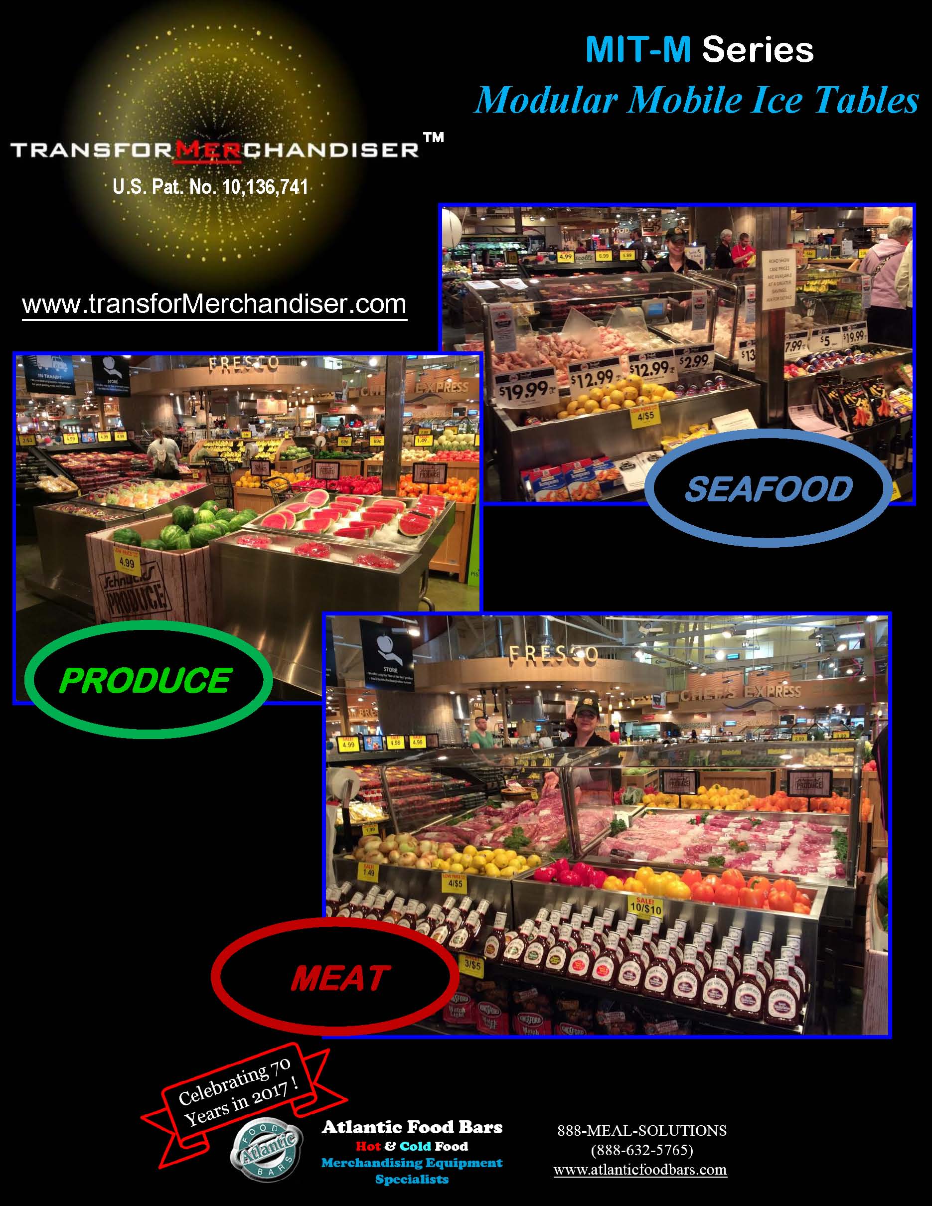 Atlantic Food Bars - Modular Mobile Ice Tables for Seafood, Meat or Produce - The transforMerchandiser MIT-M