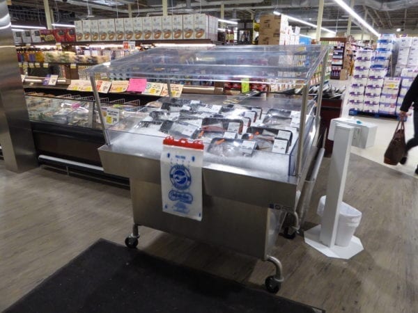 Mobile Iced Seafood Display Case with Canopy - transforMerchandiser - Atlantic Food Bars - MIT4836-SSKT-CKT-WSKT 1