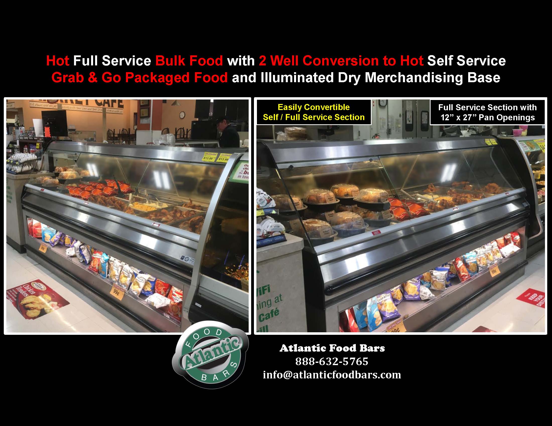 Atlantic Food Bars - Easily Convertible Full to Self Service Hot Food Merchandiser - Countertop or Freestanding Base Model - SHFBBK Series 2