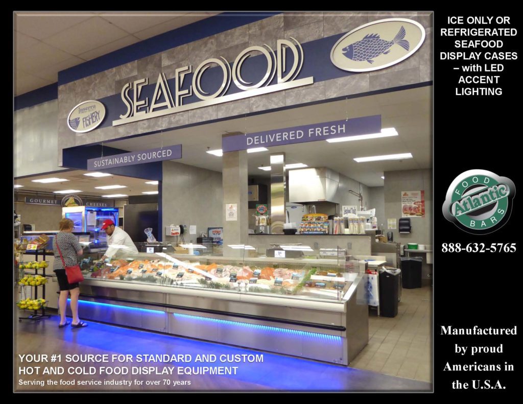 Atlantic SEAFood Bars - Ice Only or Refrigerated Seafood Display Cases with Custom Shapes, Angles, Options and Sizes 1