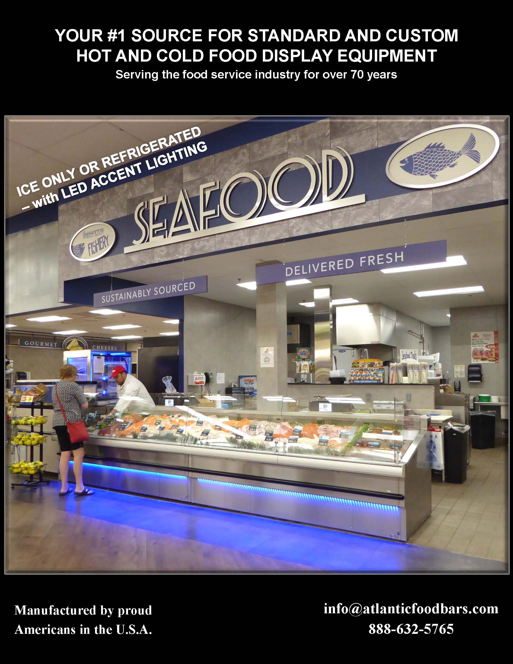 Atlantic SEAFood Bars - Seafood Merchandisers with Angles, Pedestals, LED Accent Lighting, Misting Systems and more 1