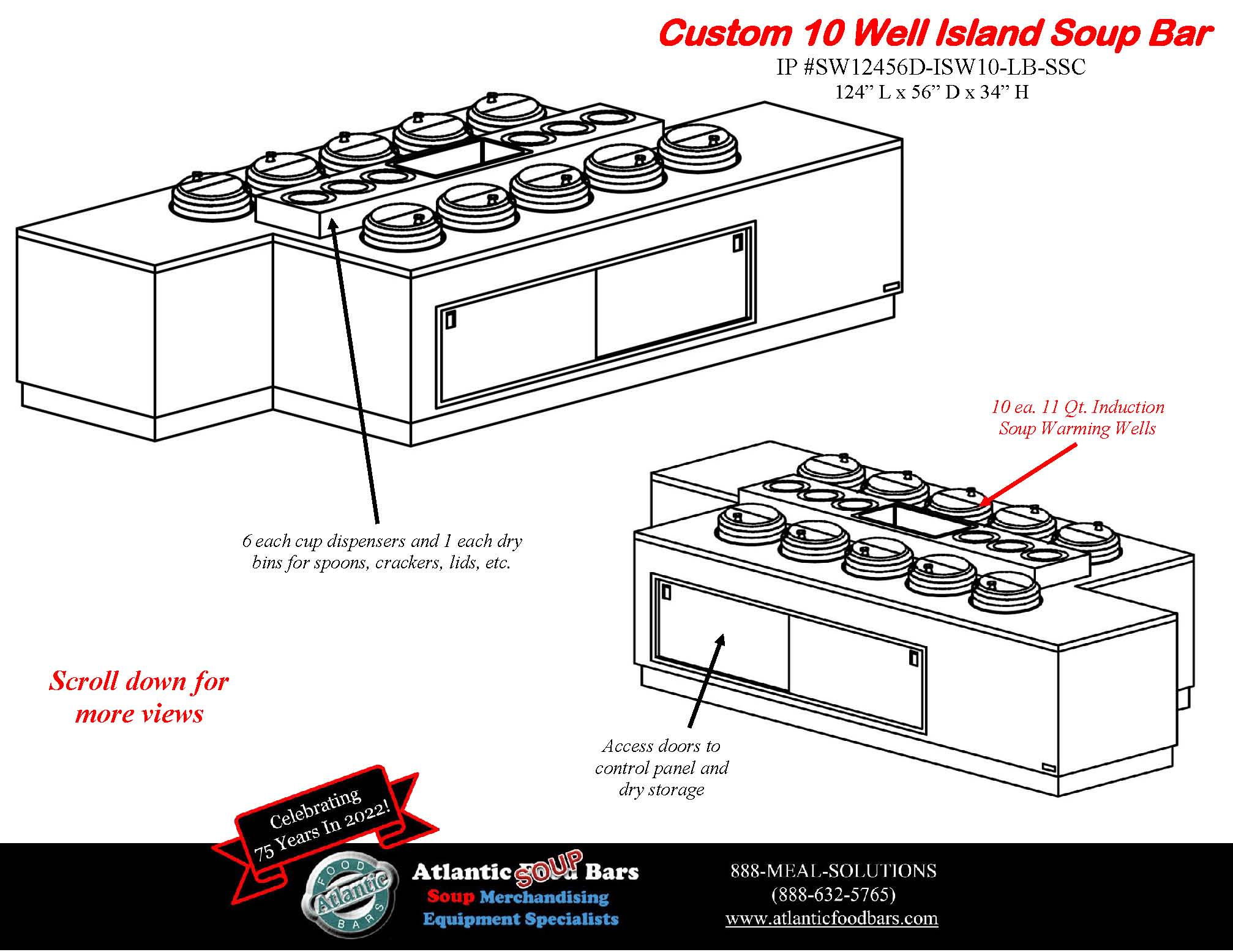 Atlantic Food Bars - 10 Well Island Custom Soup Bar with Column Notch and Raised Cup Rail and Dry Countertop - SW12456D_Page_3