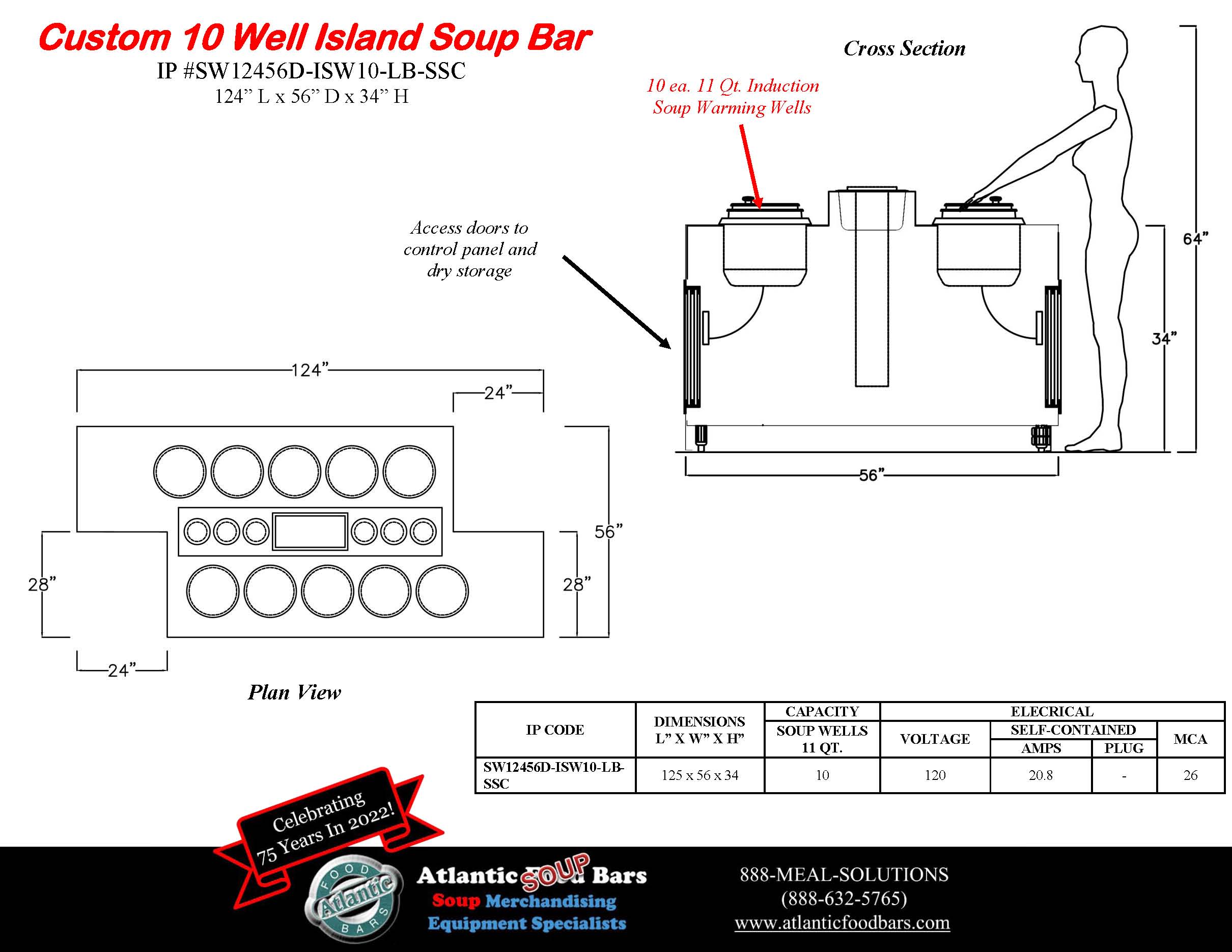 Atlantic Food Bars - 10 Well Island Custom Soup Bar with Column Notch and Raised Cup Rail and Dry Countertop - SW12456D_Page_4