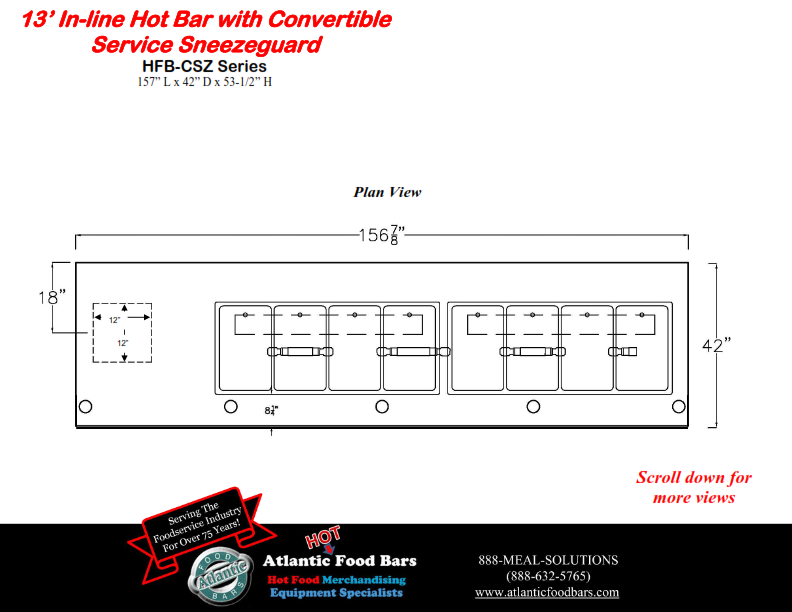Atlantic Food Bars - 13' Convertible Full to Self Service In-Line Hot Food Bar for Merchandising Chicharrones, Carnitas, Pollo Asado y Más - HFB15642-CSZ_005