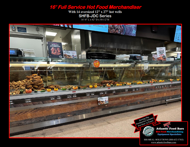 Atlantic Food Bars - 16' Full Service Hot Food Bar with Jewelry Style Glass for Hispanic Markets - SHFB19240-JDC-BK_001