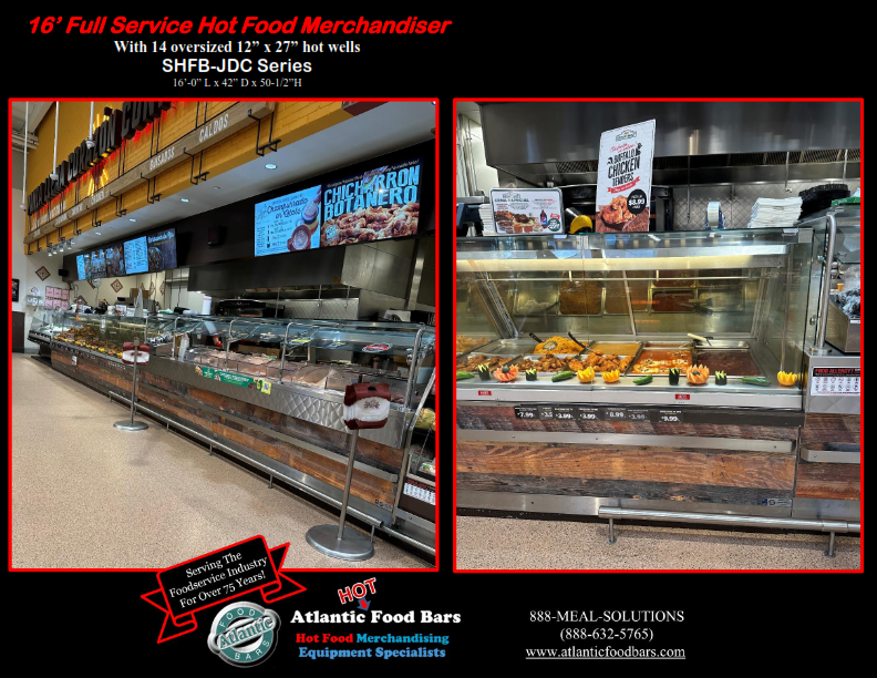 Atlantic Food Bars - 16' Full Service Hot Food Bar with Jewelry Style Glass for Hispanic Markets - SHFB19240-JDC-BK_002