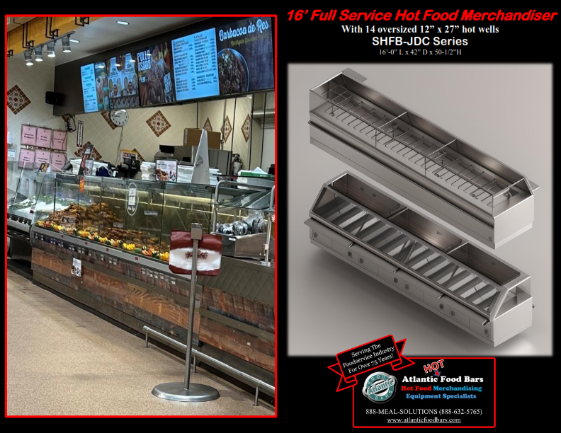 Atlantic Food Bars - 16' Full Service Hot Food Bar with Jewelry Style Glass for Hispanic Markets - SHFB19240-JDC-BK_003