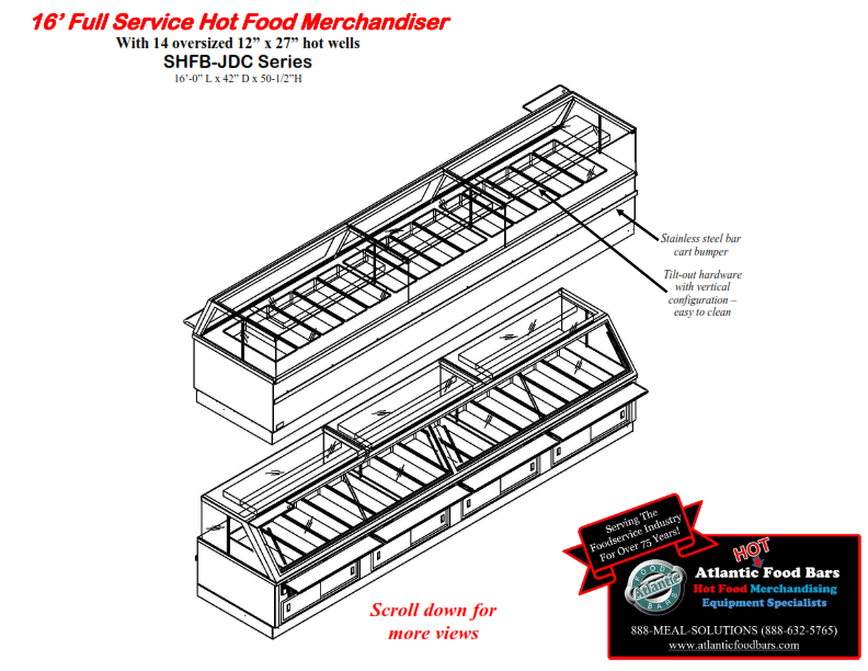 Atlantic Food Bars - 16' Full Service Hot Food Bar with Jewelry Style Glass for Hispanic Markets - SHFB19240-JDC-BK_004