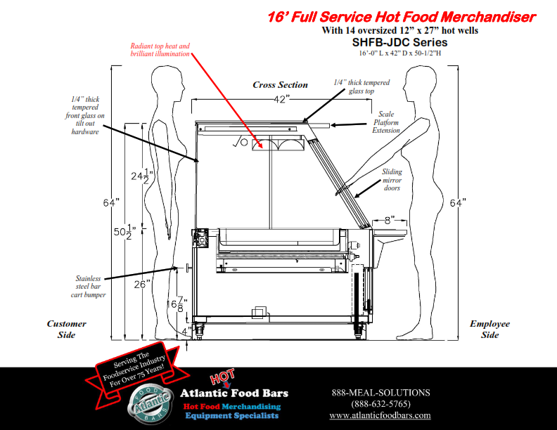 Atlantic Food Bars - 16' Full Service Hot Food Bar with Jewelry Style Glass for Hispanic Markets - SHFB19240-JDC-BK_006