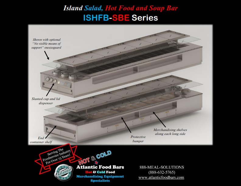 Atlantic Food Bars - Island Salad Hot Food and Soup Bar with Slanted Pan Rail End - ISHFB-SBE-SPR_001