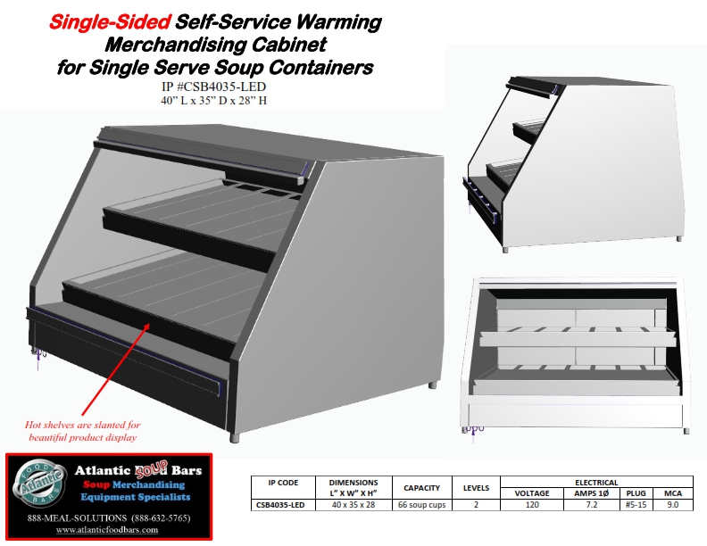 Atlantic Food Bars - Countertop Self Service Hot Grab and Go Soup Display with LED Lighting - CSB4035-LED