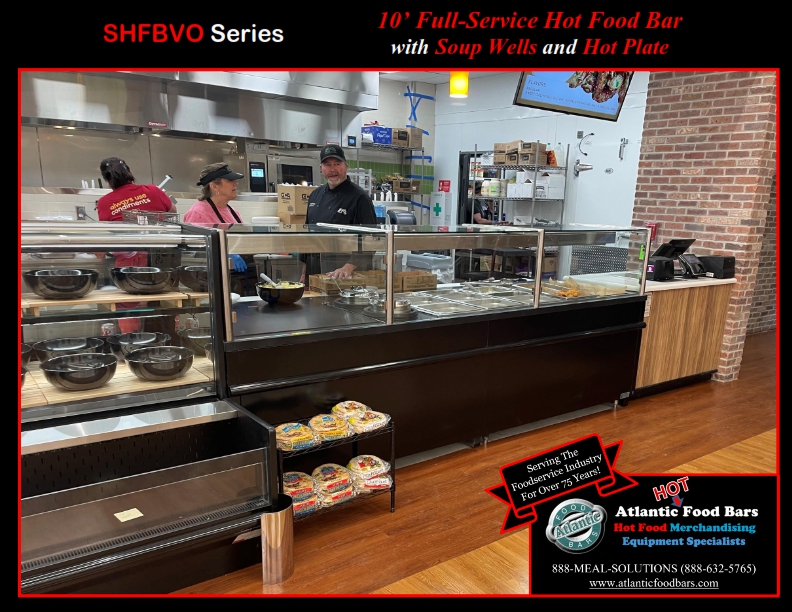 Atlantic Food Bars - 10' Full Service Hot Food Bar with Soup Wells and Hot Plate Presentation - SHFBVO12038O-MSW2IN7V1_001