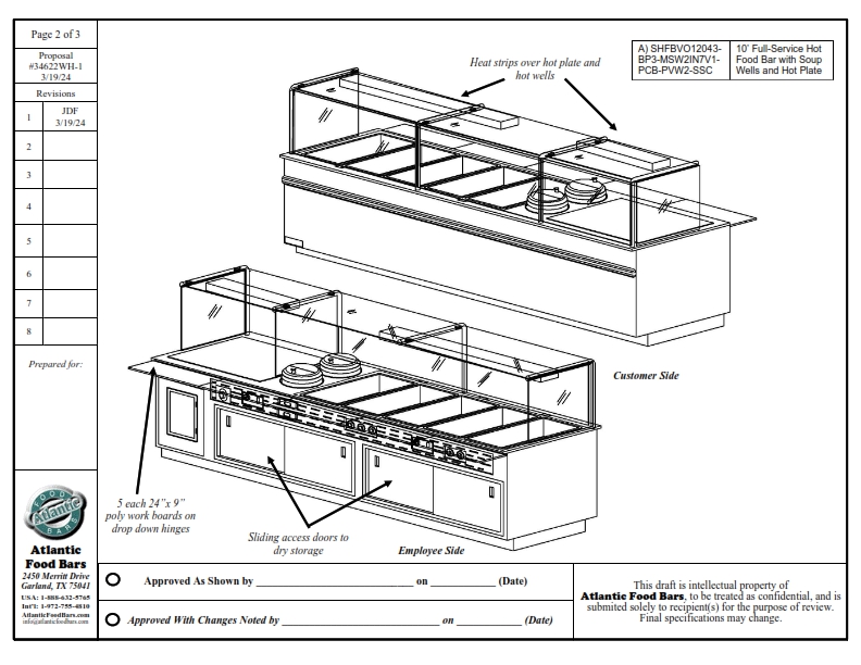 Atlantic Food Bars - 10' Full Service Hot Food Bar with Soup Wells and Hot Plate Presentation - SHFBVO12038O-MSW2IN7V1_003
