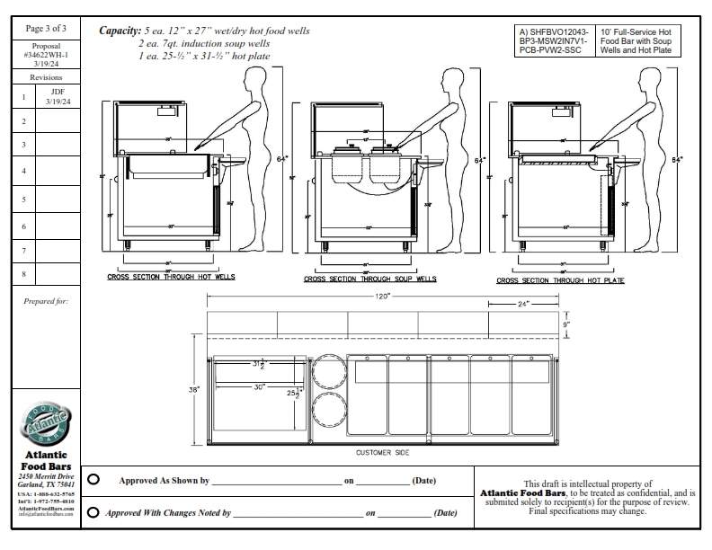 Atlantic Food Bars - 10' Full Service Hot Food Bar with Soup Wells and Hot Plate Presentation - SHFBVO12038O-MSW2IN7V1_004
