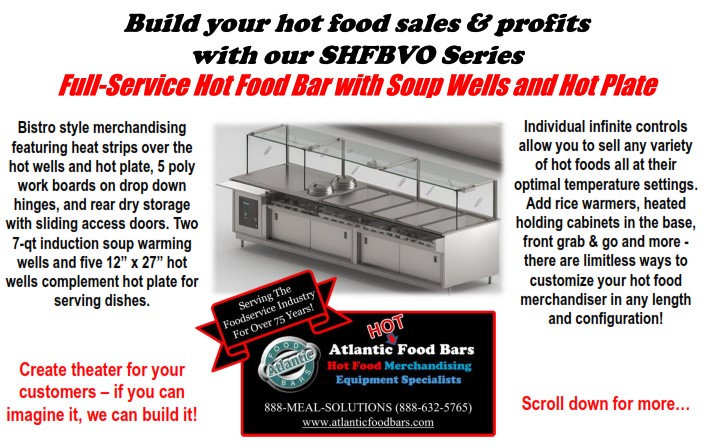 Atlantic Food Bars - 10' Full Service Hot Food Bar with Soup Wells and Hot Plate Presentation - SHFBVO12038O-MSW2IN7V1_005