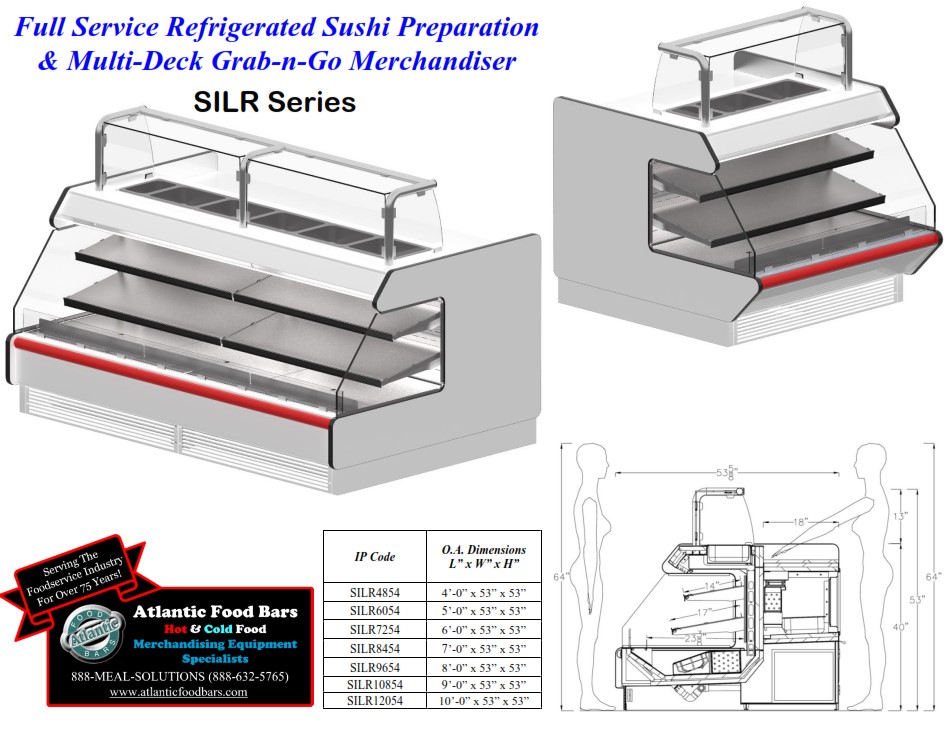 Atlantic Food Bars - Sushi Prep Cases - Refrigerated Merchandisers with Cold Storage and Grab and Go Packaged Food - SILR 2