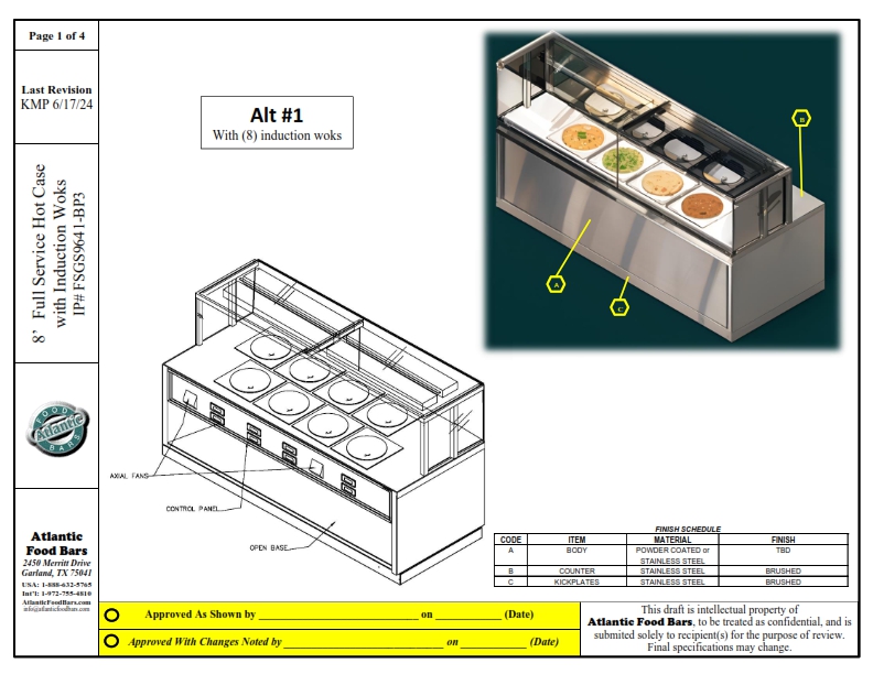 Atlantic Food Bars - 8' Full Service Hot Food Bar with Induction Woks - FSGS9641-BP3-PCB_001