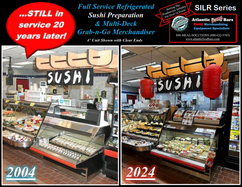 Atlantic Food Bars - 4' Refrigerated Sushi Preparation Station with Cold Grab & Go Packaged Meal Merchandising - 20 Year Club - SILR4854-CE_001
